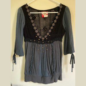 Free People Black Top with Knit and Rivet Detail, Size 2